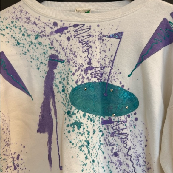 WAVES M EVC Vintage puffy paint golfing Women's Sweatshirt - White and Purple - Picture 5 of 14